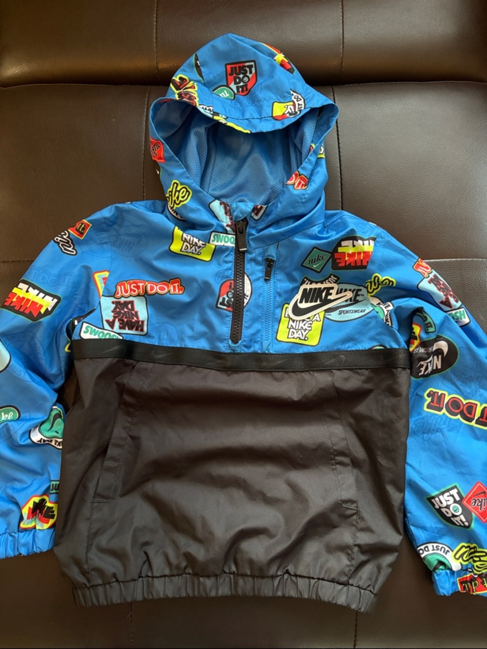 Nike Boys Blue and Black Logo Graphic Windbreaker Jacket